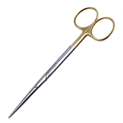 Metzenbaum TC Scissor Straight Blunt Blades Overall Length 5 3/4" (14.5cm) Oval Shanks Standard Gold Ring Handles With Tungsten Carbide Inserts 